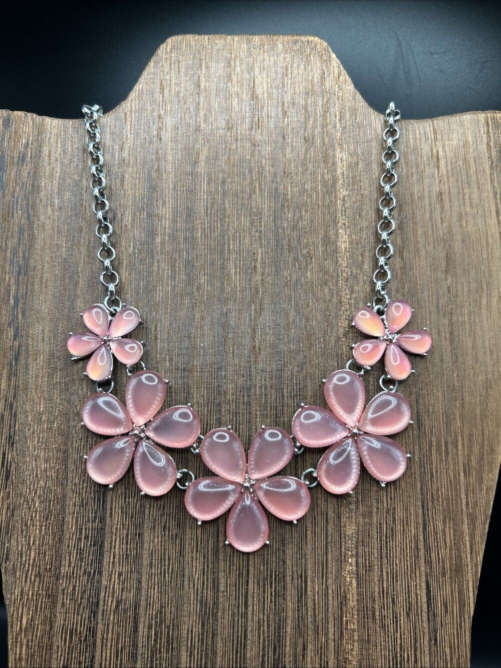 18” silver and pink summer flower necklace Y2k 3” Extender